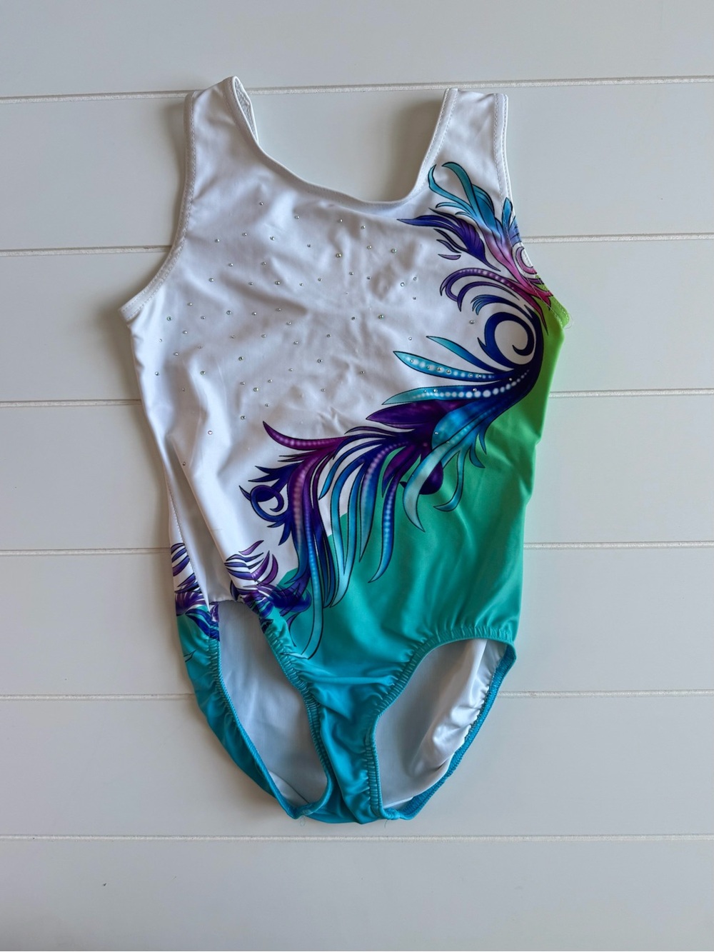 Girls Gradient Teal & White One-Piece Leotard with Purple Accent